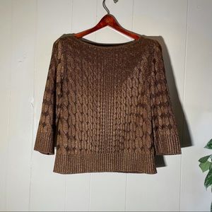 St. John copper metallic knit sweater 3/4 sleeve
